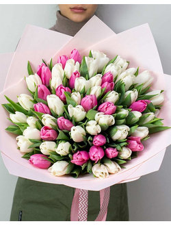 61 белый и розовый тюльпан